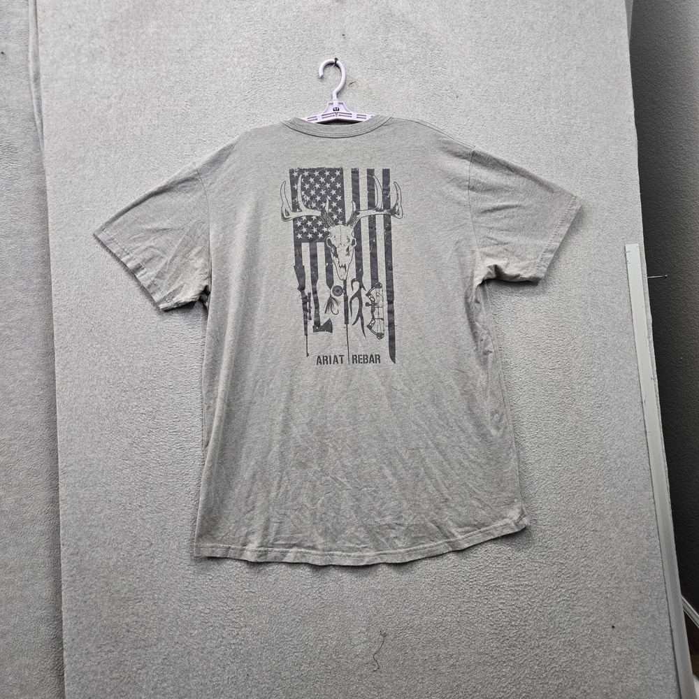 Ariat Rebar Men Shirt 2XL TALL Gray Graphic Deer Skull American Flag Tee Logo
